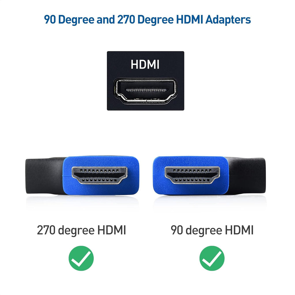 مجموعة محول HDMI 2.1 بزاوية قائمة مسطحة بدقة 8K من Cable Matters مع HDR، يدعم 8K عند 60 هرتز / 4K عند 240 هرتز، محول HDMI بزاوية 270 درجة و90 درجة، أسود 