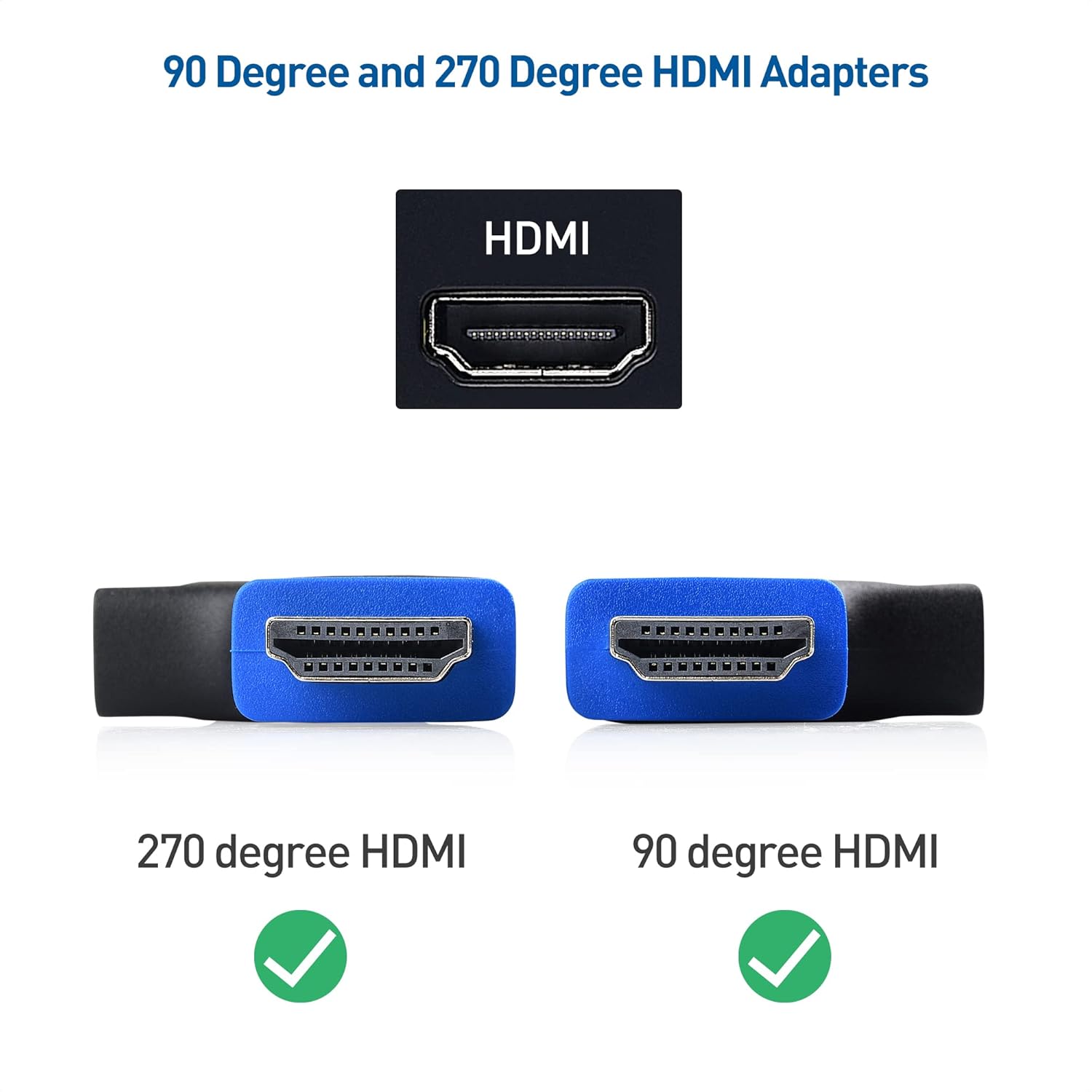 مجموعة محول HDMI 2.1 بزاوية قائمة مسطحة بدقة 8K من Cable Matters مع HDR، يدعم 8K عند 60 هرتز / 4K عند 240 هرتز، محول HDMI بزاوية 270 درجة و90 درجة، أسود 