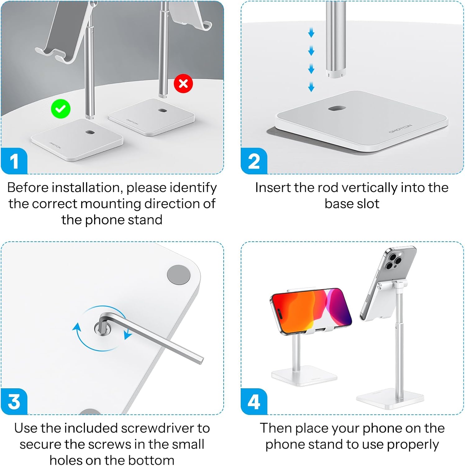 حامل هاتف محمول من OMOTON، حامل هاتف مكتبي بزاوية ارتفاع قابلة للتعديل لهاتف iPhone SE 2/11 / 11 Pro/XS Max/XR، وSamsung Galaxy S20 / S10 / S9 / S8 وهواتف أخرى (3.5-7.0 بوصة) 