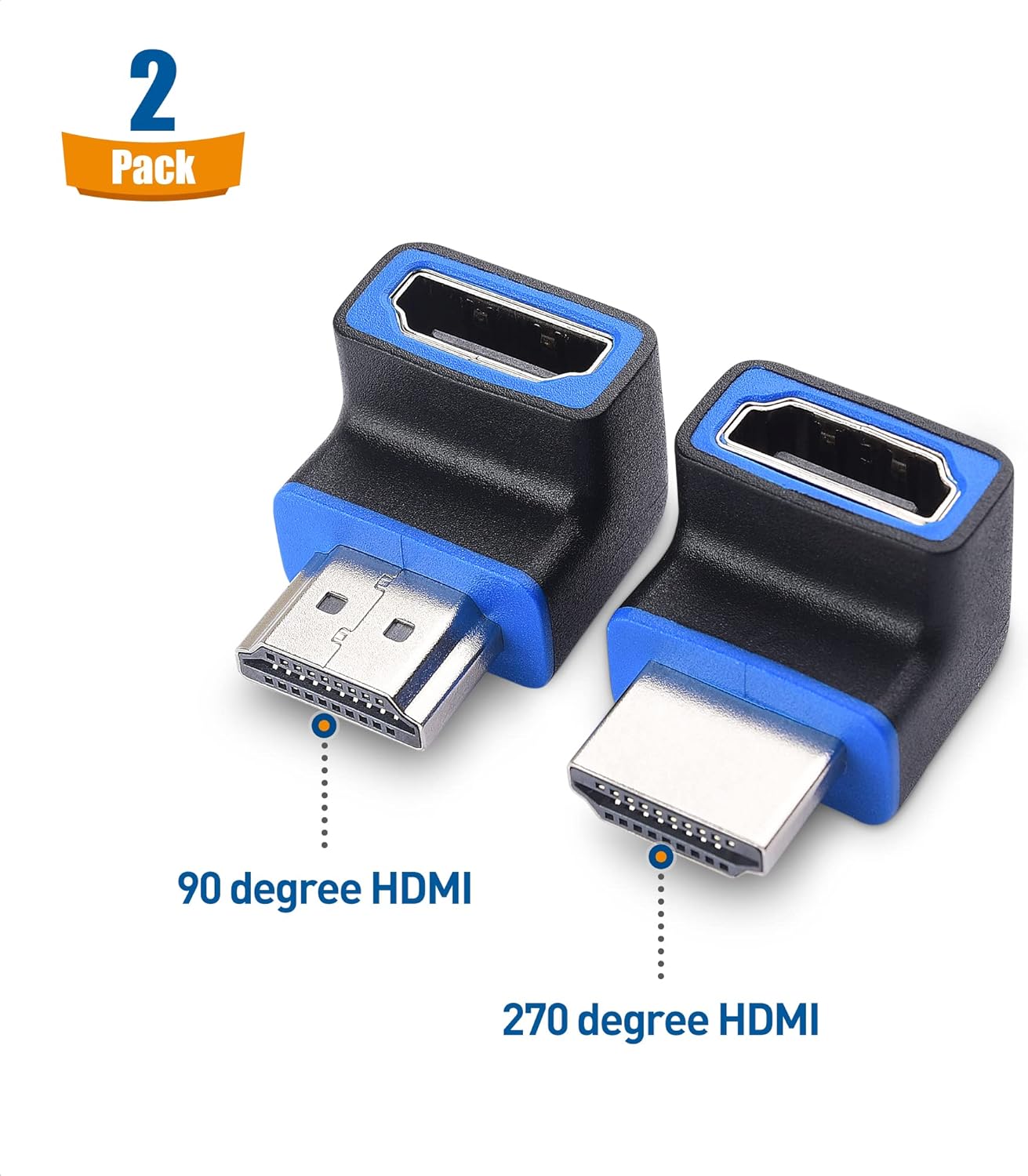 مجموعة كابل ماترز كومبو-باك 48 جيجابت في الثانية 8K زاوية قائمة HDMI 2.1 محول مع HDR، يدعم 8K @ 60 هرتز / 4K @ 240 هرتز، محول HDMI 270 درجة و90 درجة ذكر إلى أنثى، أسود 