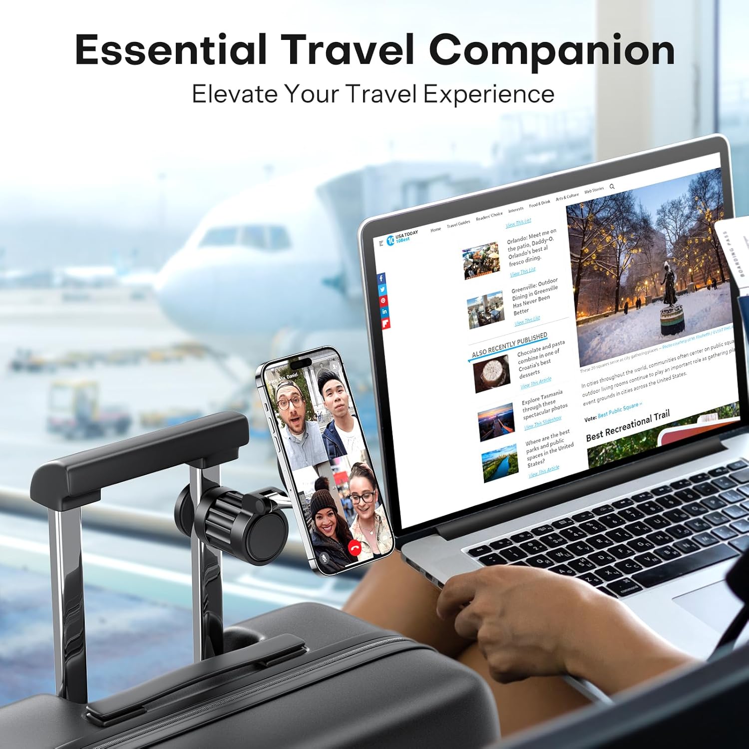 حامل هاتف مغناطيسي دوار 360 درجة من OMOTON، لملحقات السفر الأساسية للطائرات Magsafe، حامل هاتف عالمي قابل للتعديل وقابل للطي بدون استخدام اليدين لهاتف iPhone 16 15 14 Pro Max (عبوة من قطعتين) 