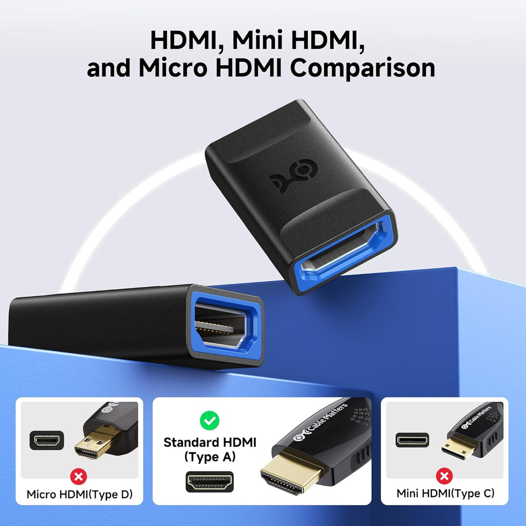 كابل ماترز، قطعتان من وصلات HDMI 2.1 بسرعة 48 جيجابت في الثانية لدقة 8K بمعدل 60 هرتز / 4K بمعدل 240 هرتز مع HDR، موسع HDMI بدقة 8K، محول من أنثى إلى أنثى، أسود 