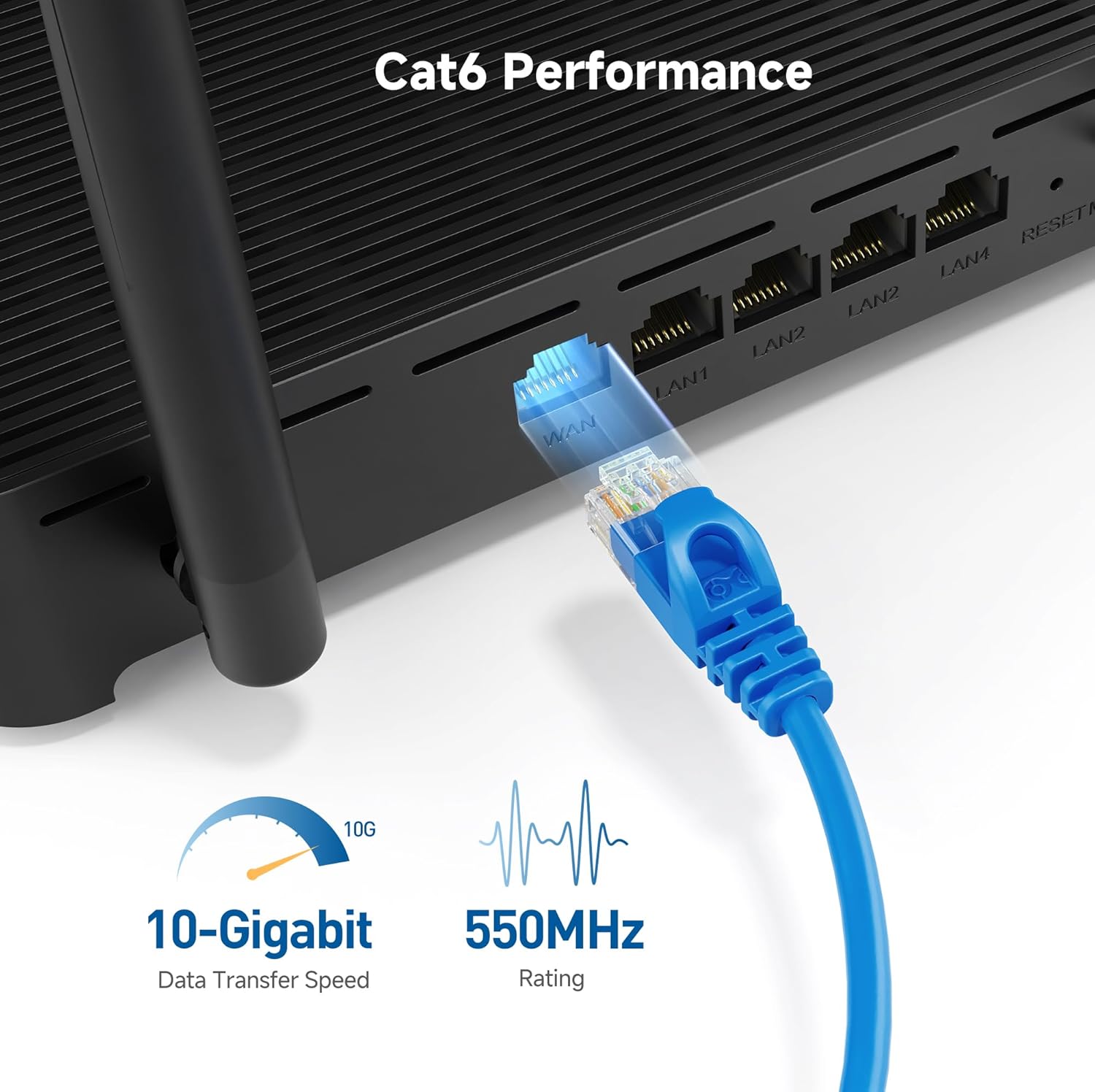 كابلات إيثرنت Cat 6 من Cable Matters، 10 جيجابت في الثانية، عبوة من 5 قطع - كابل Cat 6 رفيع، سلك Cat 6، سلك إيثرنت رفيع، أزرق 