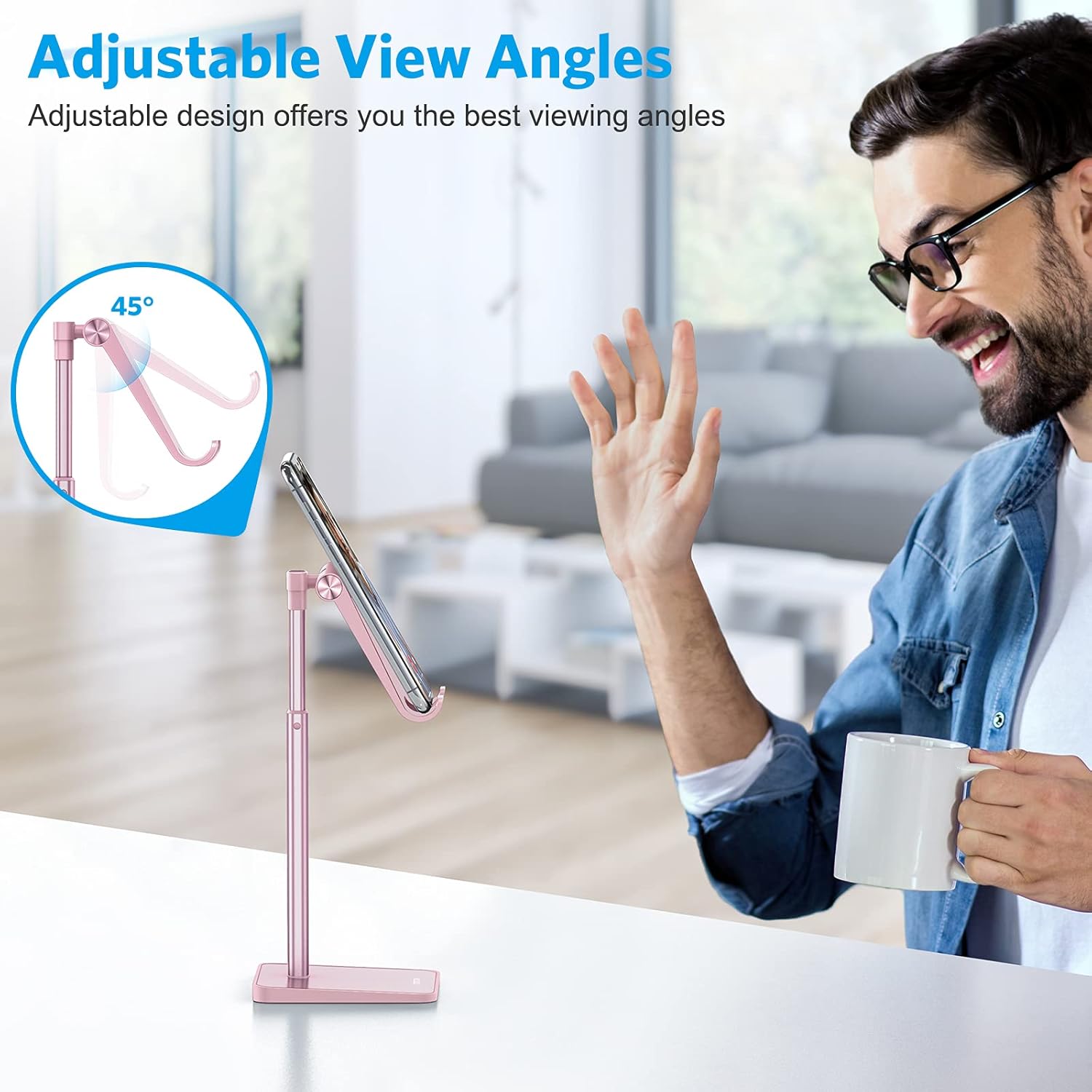 حامل هاتف محمول من OMOTON، حامل هاتف مكتبي بزاوية ارتفاع قابلة للتعديل لهاتف iPhone SE 2/11 / 11 Pro/XS Max/XR، وSamsung Galaxy S20 / S10 / S9 / S8 وهواتف أخرى (3.5-7.0 بوصة) 