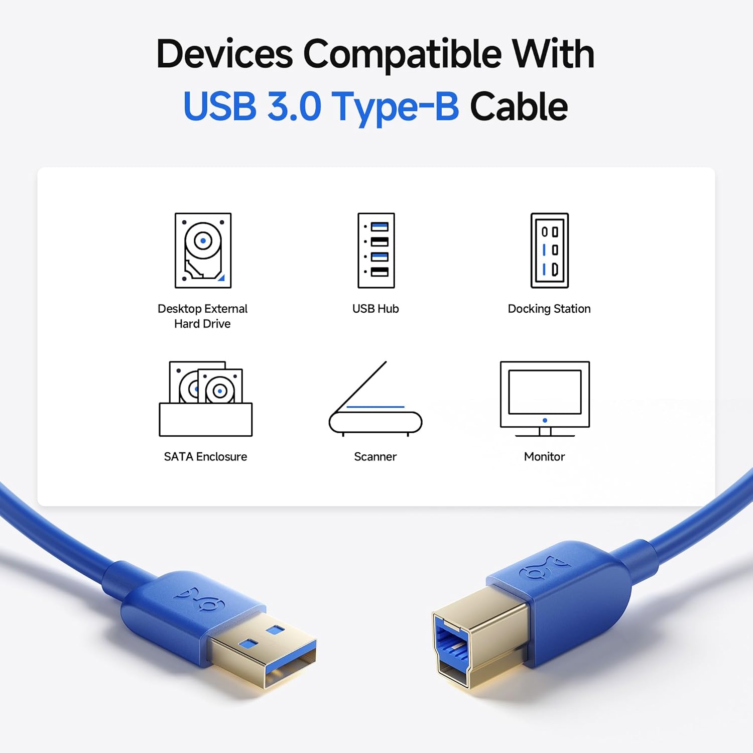 كابلات USB 3.0 من Cable Matters، عبوة من قطعتين، بسرعة 5 جيجابت في الثانية - بطول 6 أقدام، كابل USB A إلى B، سلك USB3 مع موصل Type-B 3.0 لغلاف محرك الأقراص الصلبة، موزع مدمج، والمزيد 