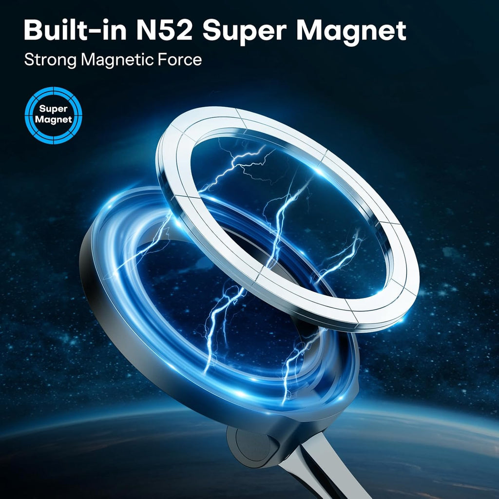 حامل هاتف مغناطيسي دوار 360 درجة من OMOTON، لملحقات السفر الأساسية للطائرات Magsafe، حامل هاتف عالمي قابل للتعديل وقابل للطي بدون استخدام اليدين لهاتف iPhone 16 15 14 Pro Max (عبوة من قطعتين) 