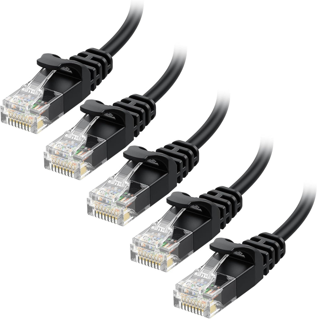 كابلات إيثرنت Cat 6 من Cable Matters، 10 جيجابت في الثانية، عبوة من 5 قطع - كابل Cat 6 رفيع، سلك Cat 6، سلك إيثرنت رفيع، أسود 