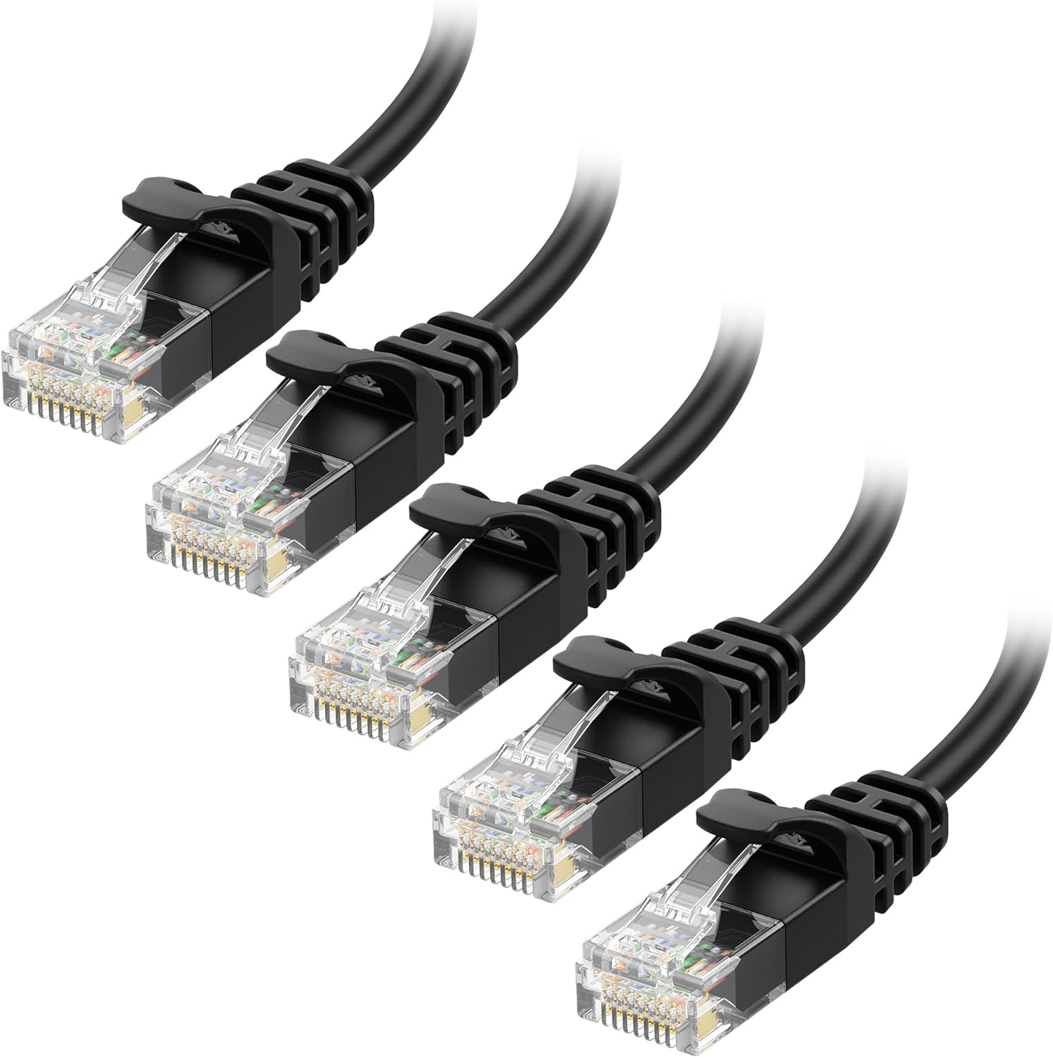 Cable Matters 10Gbps 5-Pack Snagless Cat 6 Ethernet Cable - Slim Profile Cat 6 Cable, Cat6 Cord, Thin Ethernet Cord, Black