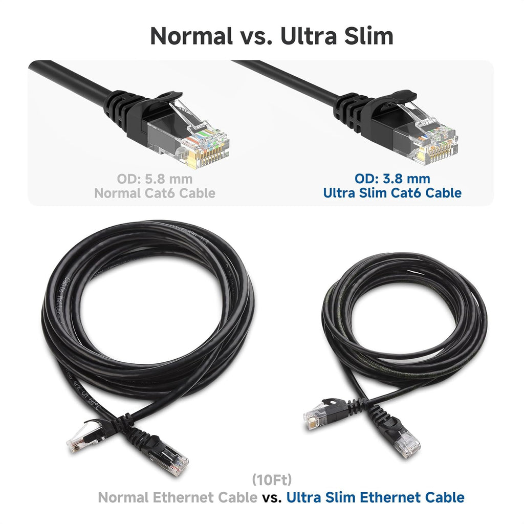 كابلات إيثرنت Cat 6 من Cable Matters، 10 جيجابت في الثانية، عبوة من 5 قطع - كابل Cat 6 رفيع، سلك Cat 6، سلك إيثرنت رفيع، أسود 