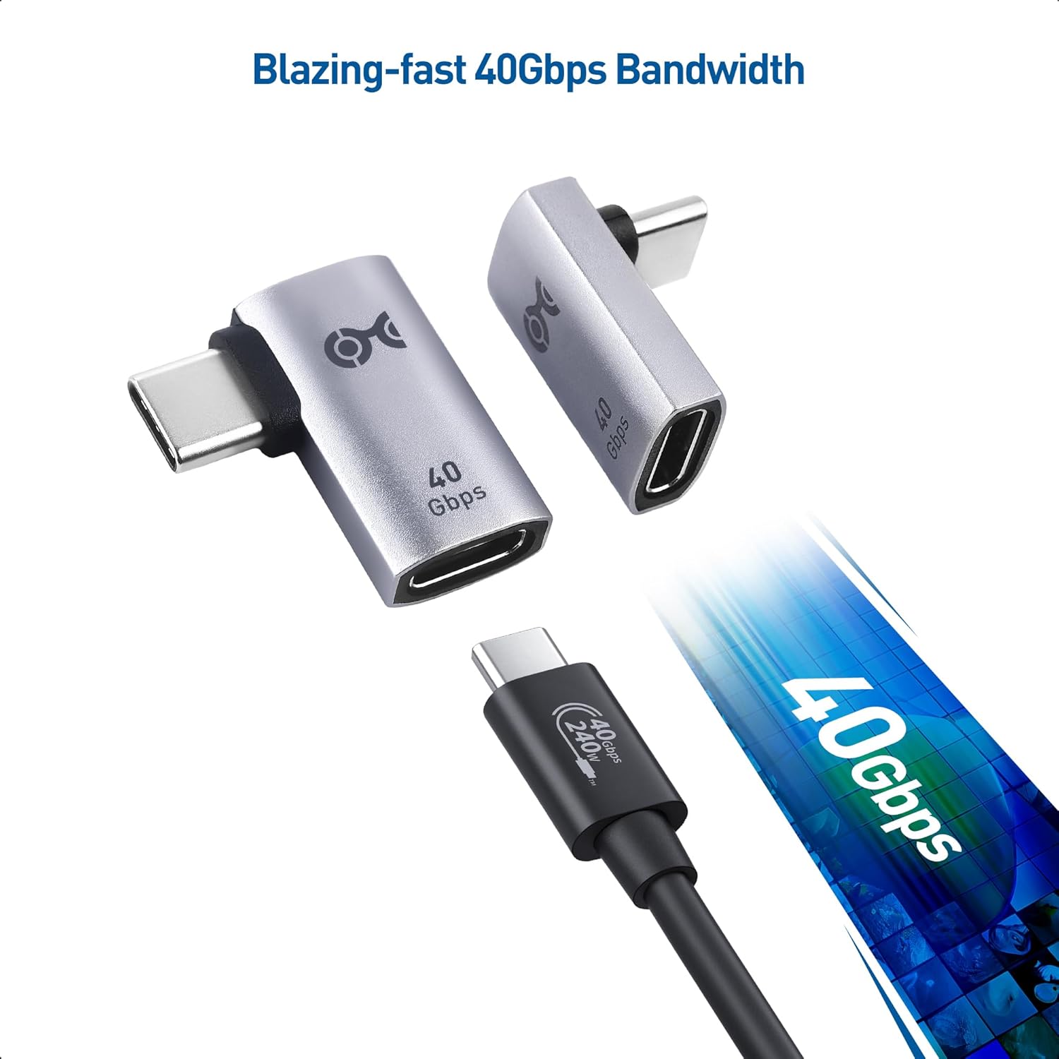 مجموعة محول USB-C بزاوية قائمة 40 جيجابت في الثانية من Cable Matters، حتى [فيديو 4K@240Hz، شحن 240 واط، نقل بيانات 40 جيجابت في الثانية] محول USB-C بزاوية 90 درجة، متوافق مع Thunderbolt 4، iPhone 16، Steam Deck 