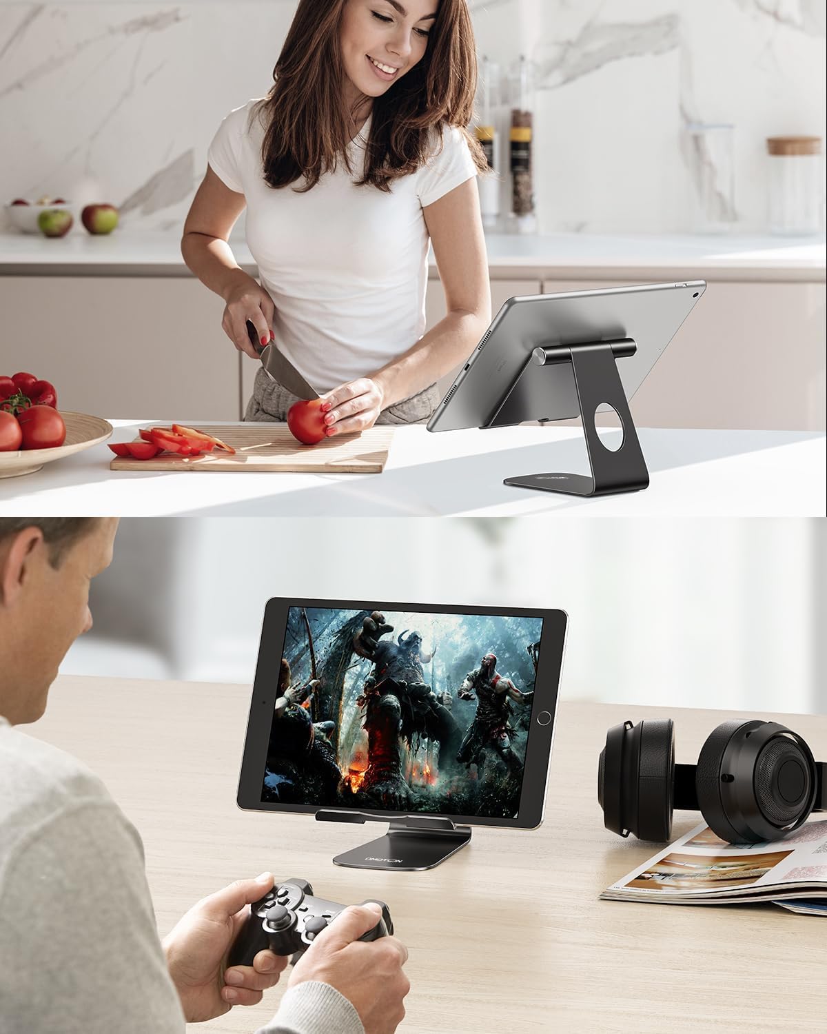 حامل OMOTON اللوحي القابل للتعديل، حامل T1 لسطح المكتب من الألومنيوم متوافق مع iPad Air/Mini، iPad 10.2/9.7، iPad Pro 11/12.9/13، Samsung Tab والمزيد حتى 13 بوصة 