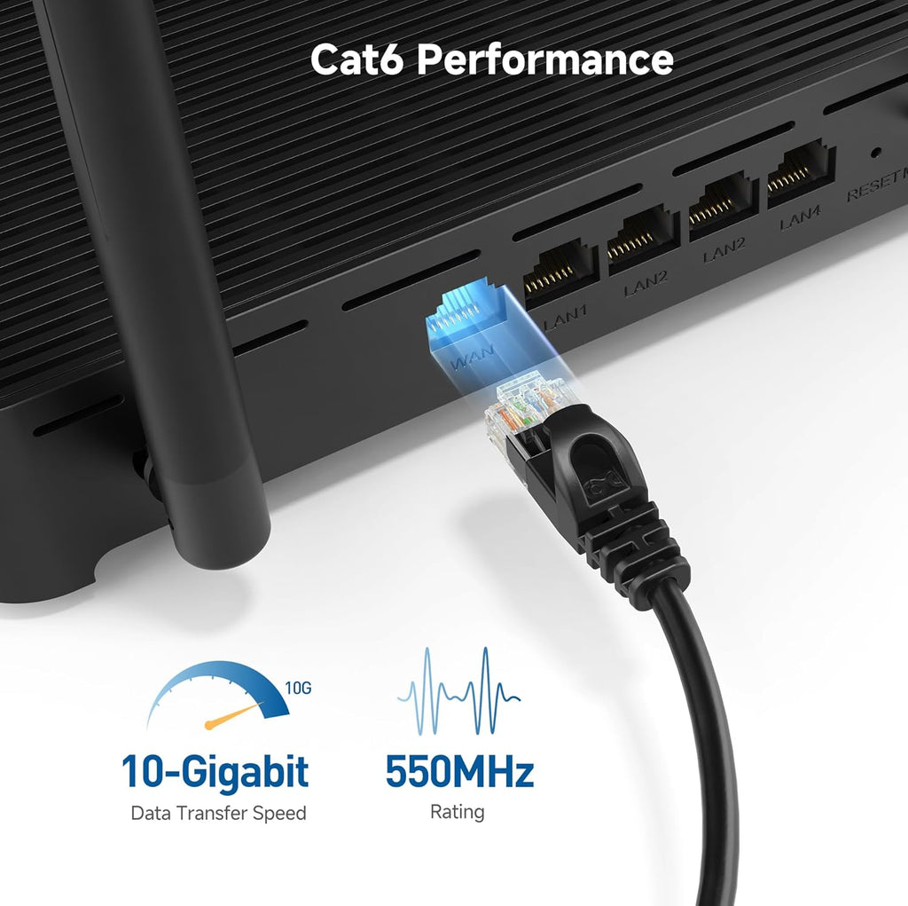 كابلات إيثرنت Cat 6 من Cable Matters، 10 جيجابت في الثانية، عبوة من 5 قطع - كابل Cat 6 رفيع، سلك Cat 6، سلك إيثرنت رفيع، أسود 