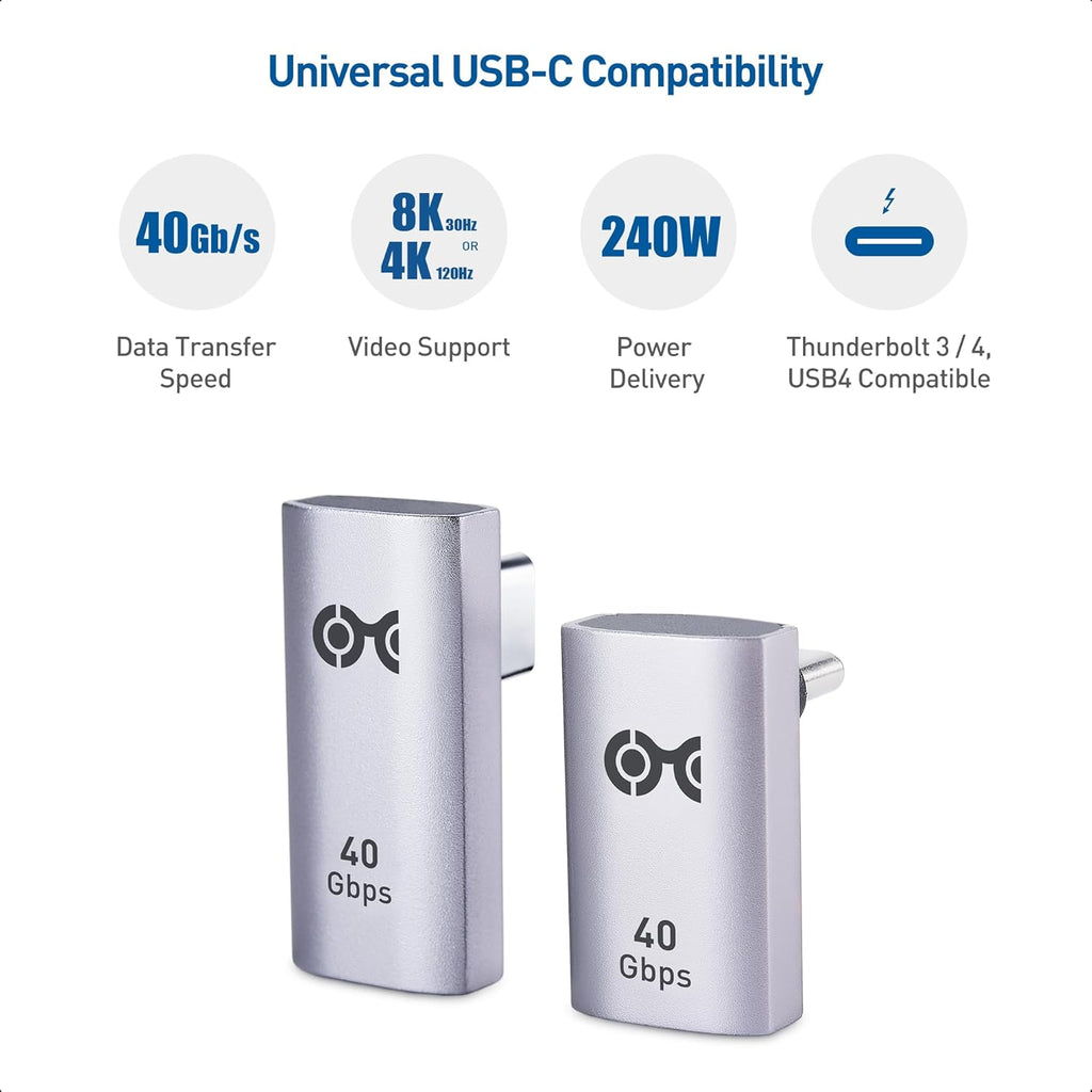 مجموعة محول USB-C بزاوية قائمة رأسية بسرعة 40 جيجابت في الثانية من Cable Matters، حتى [فيديو بدقة 4K بمعدل 240 هرتز، شحن 240 واط، 40 جيجابت في الثانية] محول USB-C بزاوية 90 درجة، متوافق مع Thunderbolt 4 وiPhone 16 وSteam Deck 