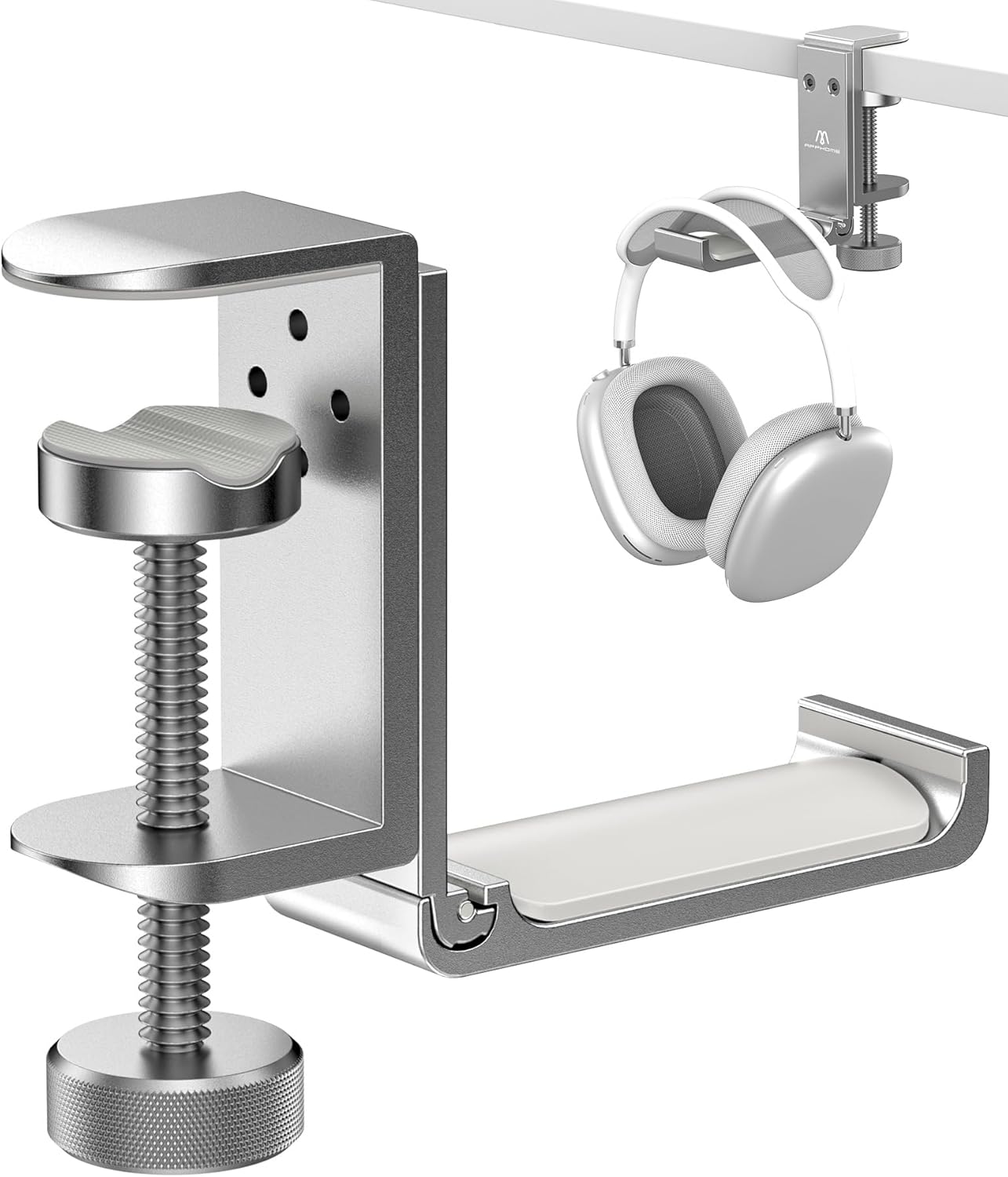 APPHOME Foldable Headphone Stand Hanger Holder, Space-Saving Aluminum Soundbar Stand with Universal Fit for Gaming PC Accessories, Under Desk Clamp Hook Mount (1 Piece)