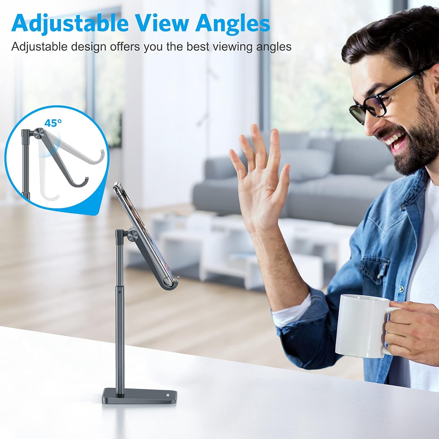 حامل هاتف محمول من OMOTON، حامل هاتف مكتبي بزاوية ارتفاع قابلة للتعديل لهاتف iPhone SE 2/11 / 11 Pro/XS Max/XR، وSamsung Galaxy S20 / S10 / S9 / S8 وهواتف أخرى (3.5-7.0 بوصة) 