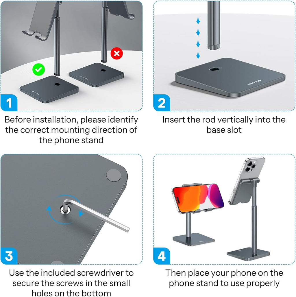 حامل هاتف محمول من OMOTON، حامل هاتف مكتبي بزاوية ارتفاع قابلة للتعديل لهاتف iPhone SE 2/11 / 11 Pro/XS Max/XR، وSamsung Galaxy S20 / S10 / S9 / S8 وهواتف أخرى (3.5-7.0 بوصة) 