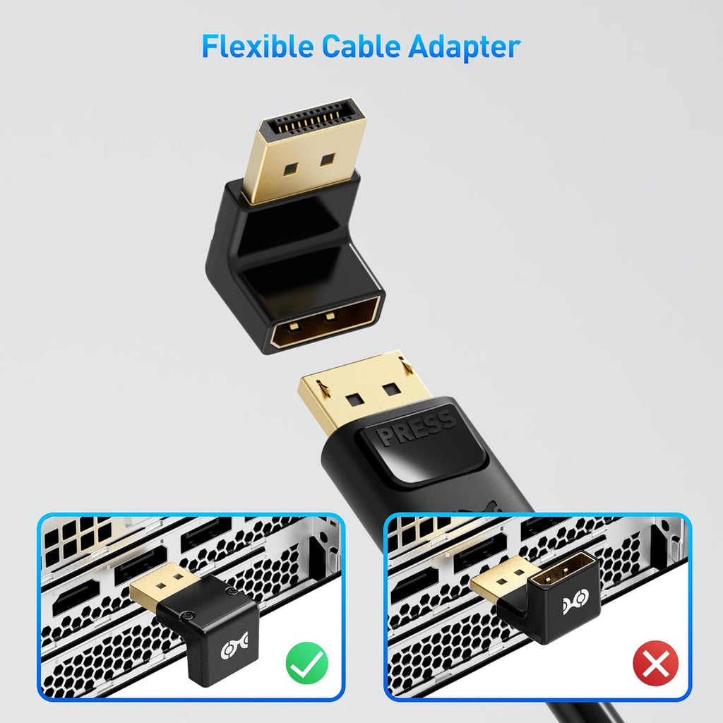 Cable Matters 4K@240Hz Right Angle DisplayPort 1.4 Adapter, 8K DisplayPort 90 Degree Adapter, Black