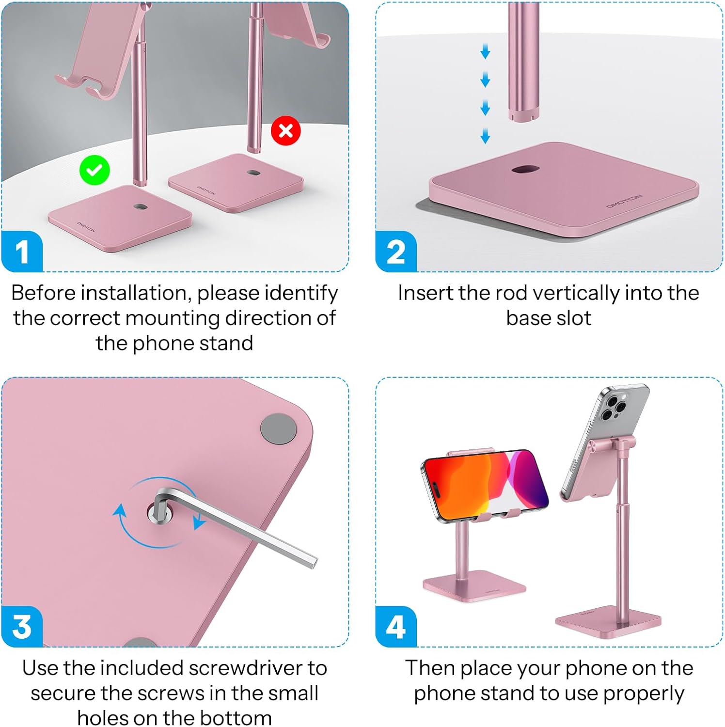 حامل هاتف محمول من OMOTON، حامل هاتف مكتبي بزاوية ارتفاع قابلة للتعديل لهاتف iPhone SE 2/11 / 11 Pro/XS Max/XR، وSamsung Galaxy S20 / S10 / S9 / S8 وهواتف أخرى (3.5-7.0 بوصة) 