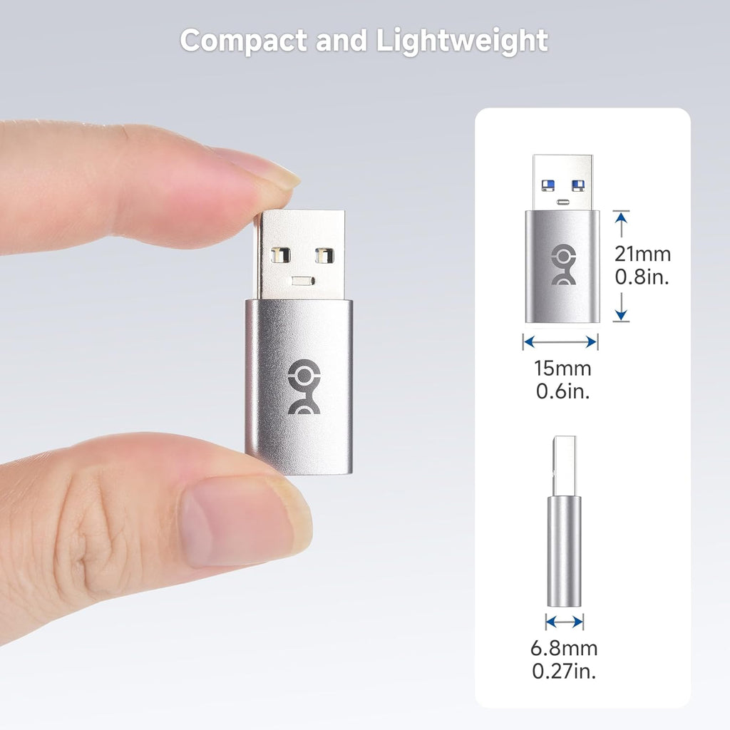 Cable Matters 2-Pack 10Gbps USB to USB C Adapter for Fast Charging & High-Speed Data Transfer, Reversible USBC Port, USBA Male to USBC Female Adapter for iPhone 16/15, iPad Pro, Galaxy S23 (2 Pieces Pack)