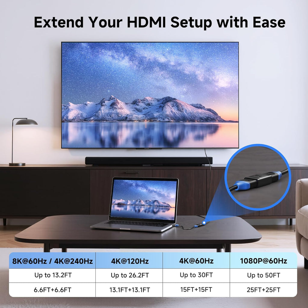 كابل ماترز، قطعتان من وصلات HDMI 2.1 بسرعة 48 جيجابت في الثانية لدقة 8K بمعدل 60 هرتز / 4K بمعدل 240 هرتز مع HDR، موسع HDMI بدقة 8K، محول من أنثى إلى أنثى، أسود 