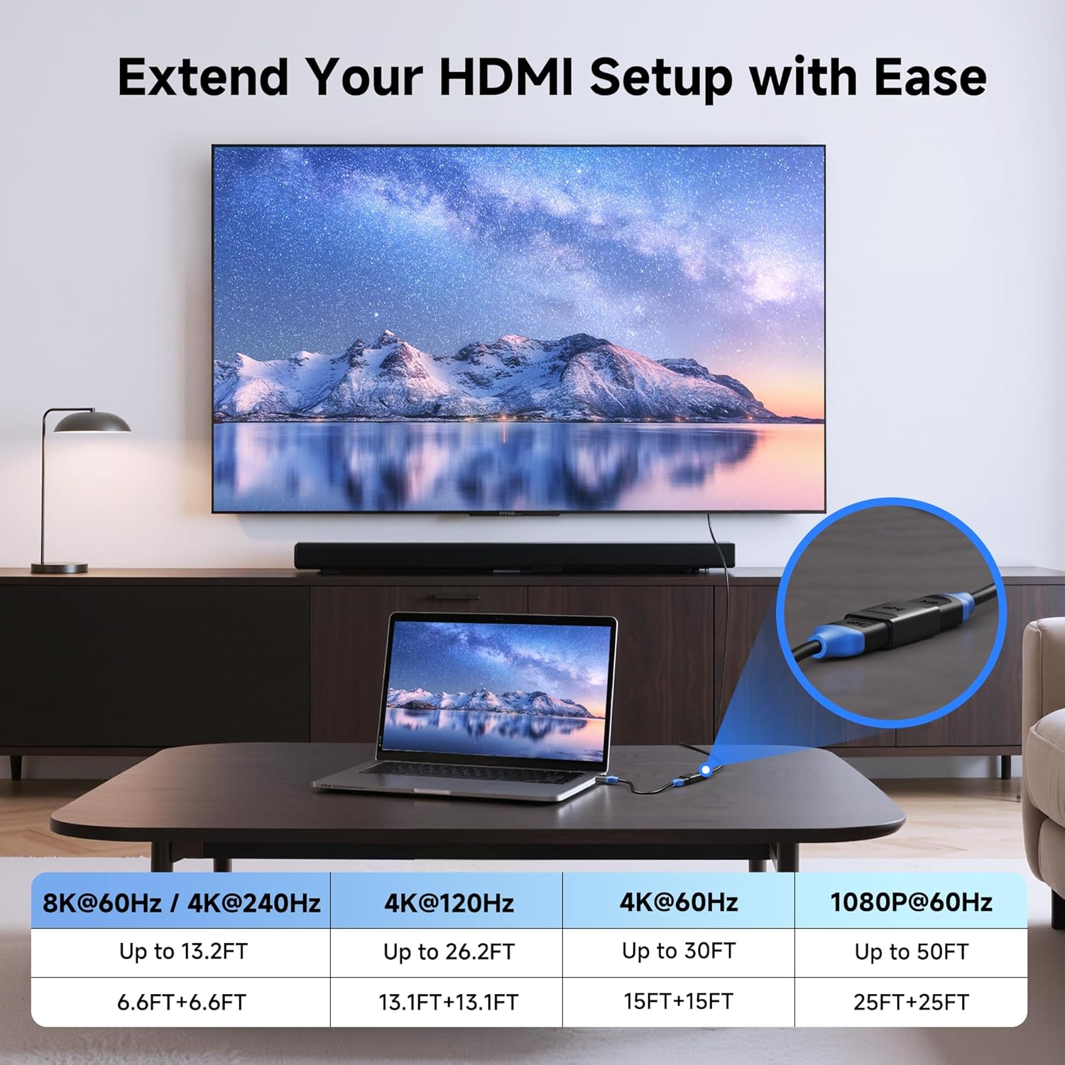 كابل ماترز، قطعتان من وصلات HDMI 2.1 بسرعة 48 جيجابت في الثانية لدقة 8K بمعدل 60 هرتز / 4K بمعدل 240 هرتز مع HDR، موسع HDMI بدقة 8K، محول من أنثى إلى أنثى، أسود 