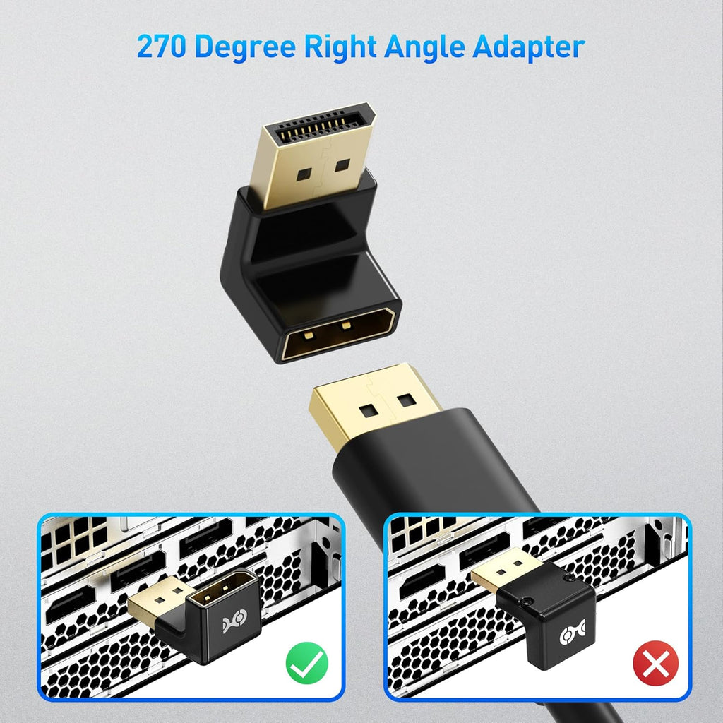 Cable Matters 4K@240Hz Right Angle DisplayPort 1.4 Adapter, 8K DisplayPort 270 Degree Adapter, Black