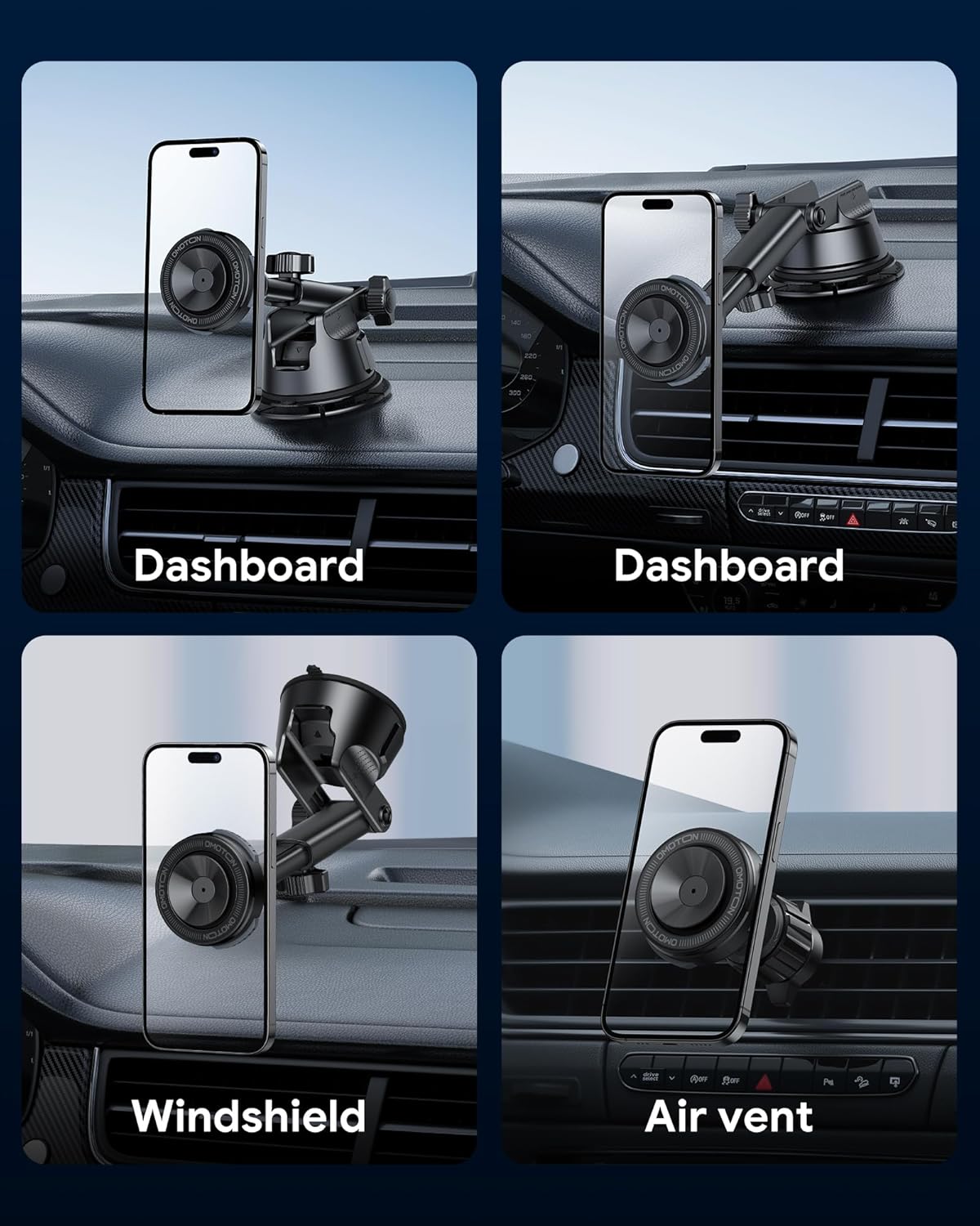 أوموتون | حامل أو-ماغ درايف سيف ماغ سيف | 360 درجة | لوحة القيادة/الزجاج الأمامي/فتحة التهوية | آيفون 12-15 