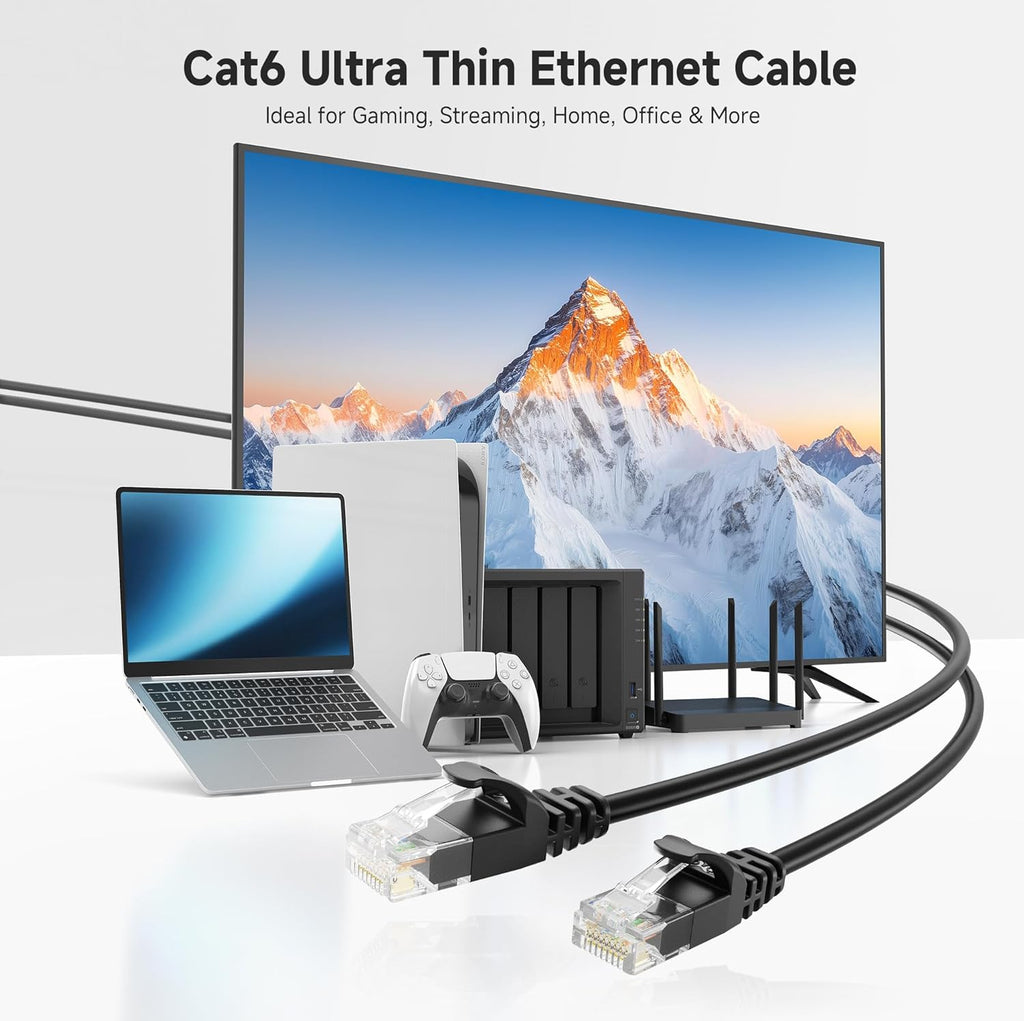 كابلات إيثرنت Cat 6 من Cable Matters، 10 جيجابت في الثانية، عبوة من 5 قطع - كابل Cat 6 رفيع، سلك Cat 6، سلك إيثرنت رفيع، أسود 