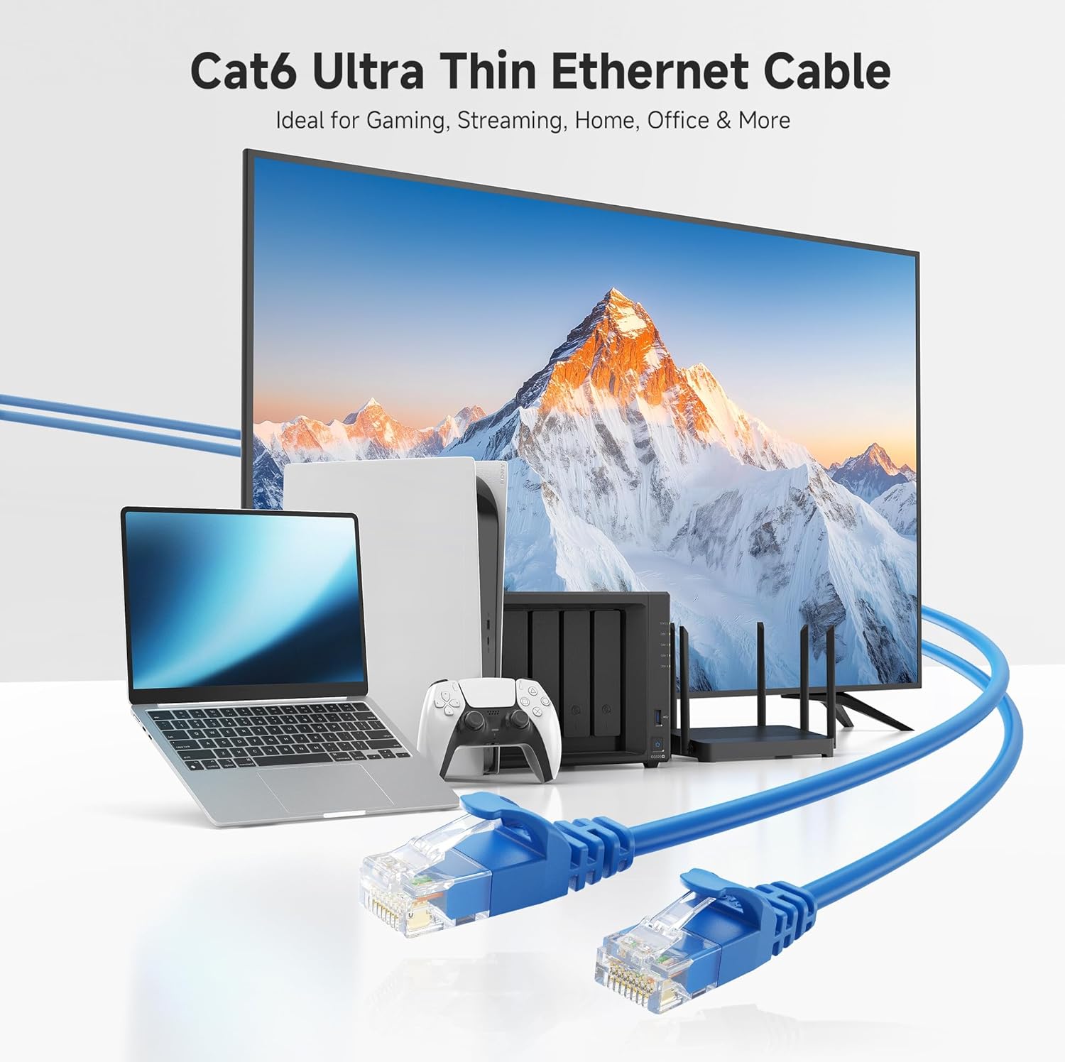 كابلات إيثرنت Cat 6 من Cable Matters، 10 جيجابت في الثانية، عبوة من 5 قطع - كابل Cat 6 رفيع، سلك Cat 6، سلك إيثرنت رفيع، أزرق 
