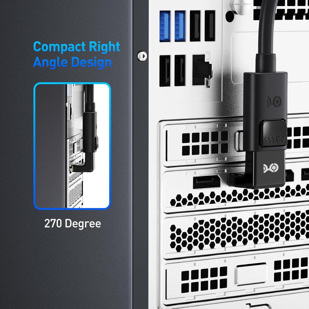 Cable Matters 4K@240Hz Right Angle DisplayPort 1.4 Adapter, 8K DisplayPort 270 Degree Adapter, Black