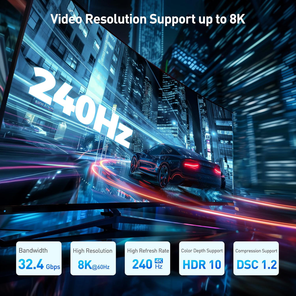 Cable Matters 4K@240Hz Right Angle DisplayPort 1.4 Adapter, 8K DisplayPort 90 Degree Adapter, Black