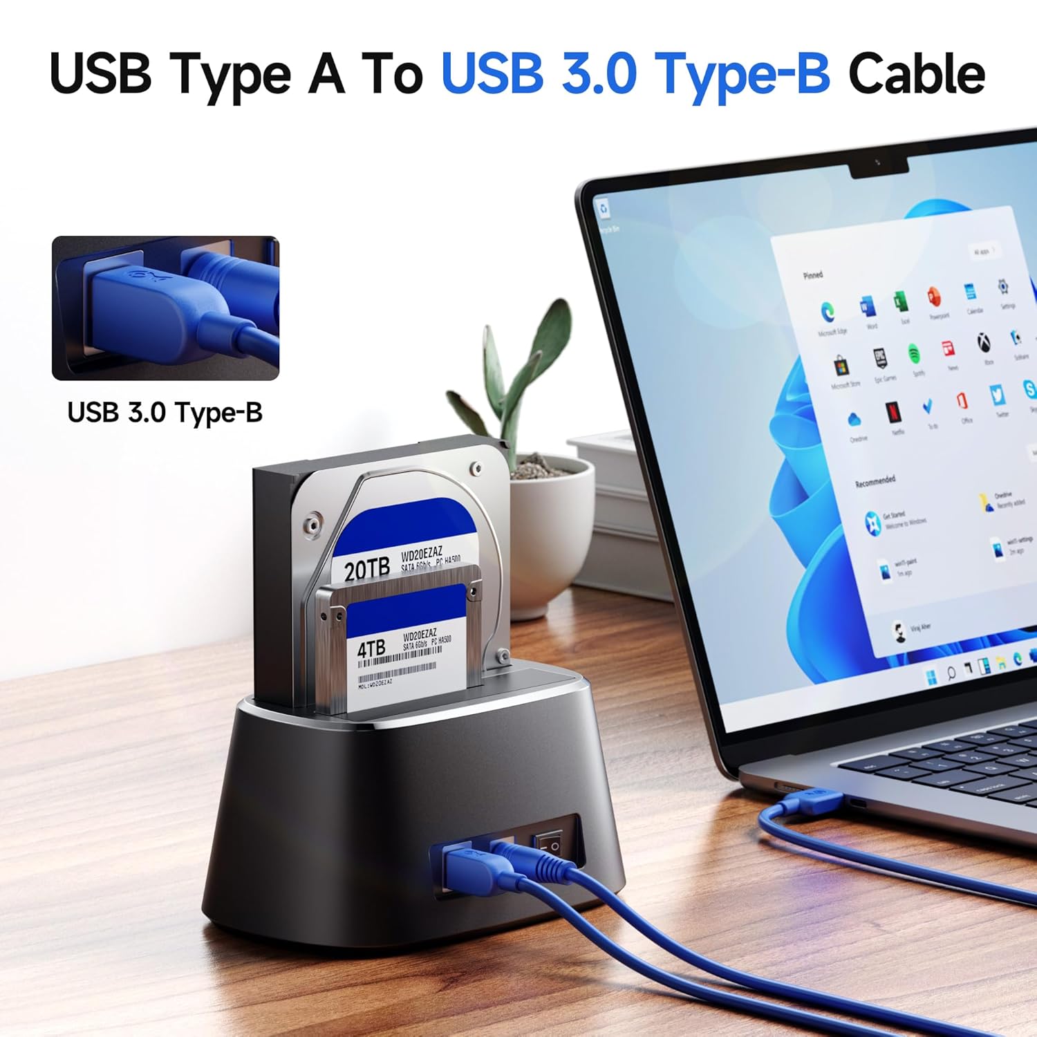 كابلات USB 3.0 من Cable Matters، عبوة من قطعتين، بسرعة 5 جيجابت في الثانية - بطول 6 أقدام، كابل USB A إلى B، سلك USB3 مع موصل Type-B 3.0 لغلاف محرك الأقراص الصلبة، موزع مدمج، والمزيد 
