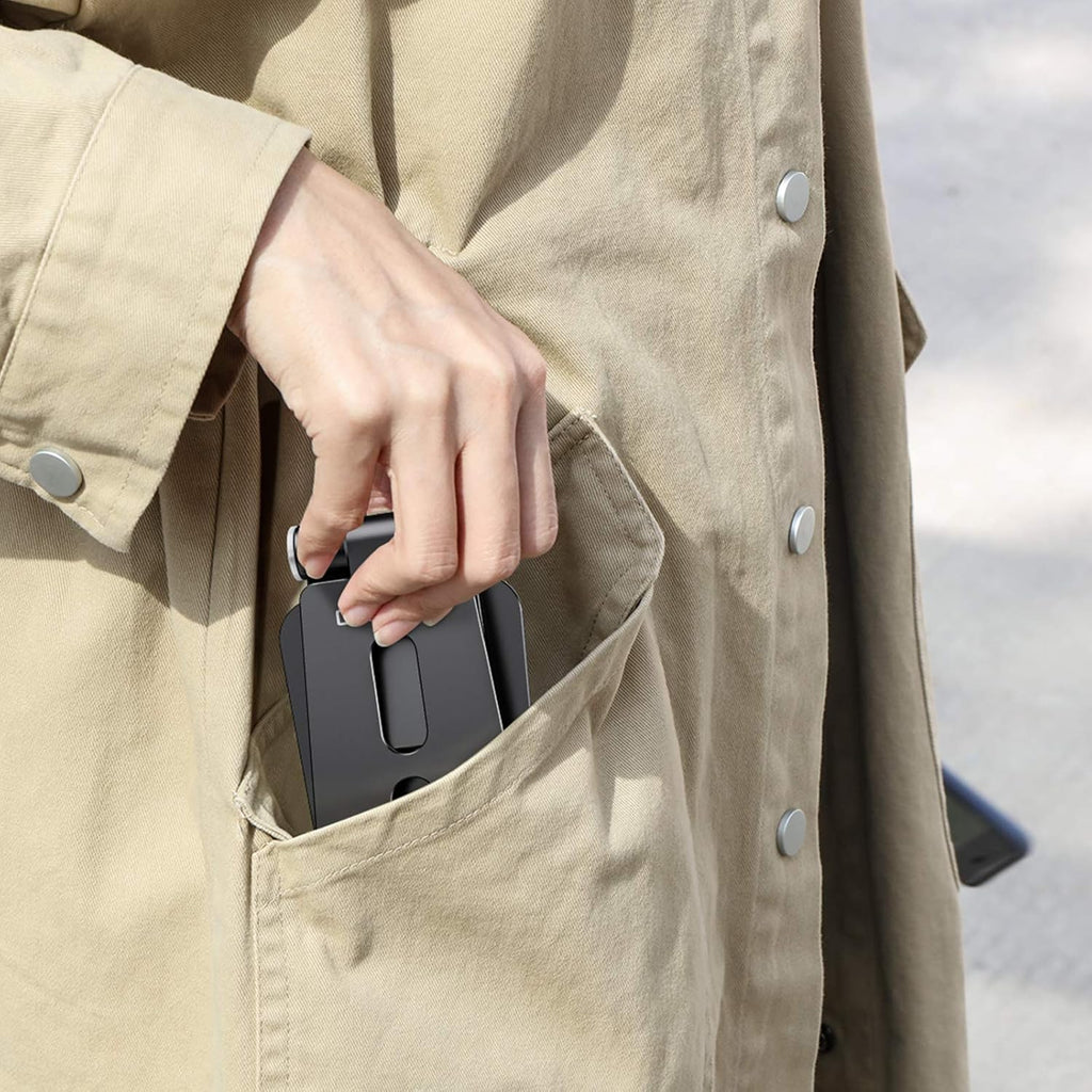 حامل هاتف محمول قابل للطي من OMOTON، حامل هاتف محمول C4 من الألومنيوم، قاعدة تثبيت هاتف قابلة للتعديل متوافقة مع iPhone 13/12/11 Pro Max وSamsung Galaxy والأجهزة اللوحية الصغيرة والهواتف الأخرى، أسود 