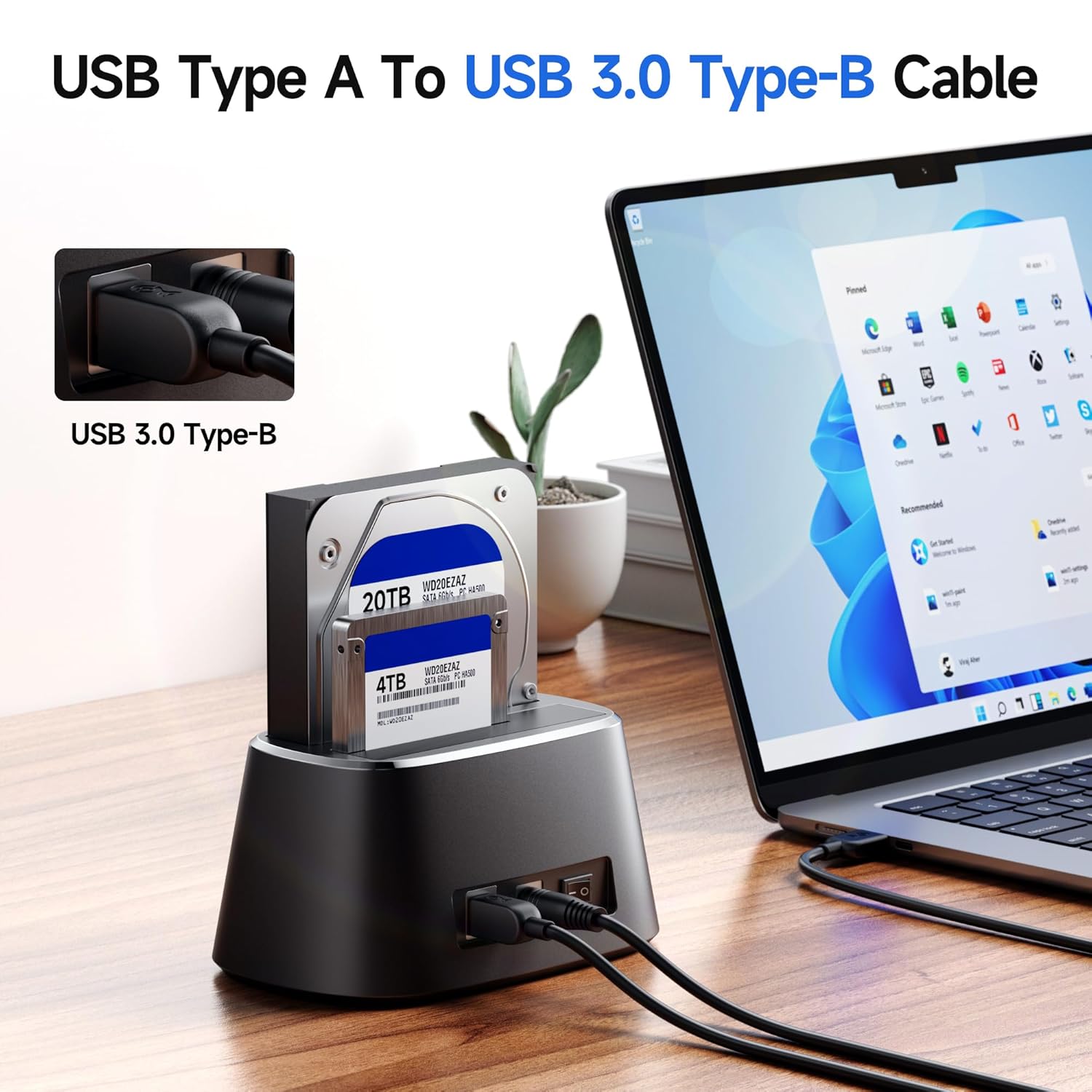 كابلات USB 3.0 من Cable Matters، عبوة من قطعتين، بسرعة 5 جيجابت في الثانية - بطول 6 أقدام، كابل USB A إلى B، سلك USB3 مع موصل Type-B 3.0 لغلاف محرك الأقراص الصلبة، موزع مدمج، والمزيد 